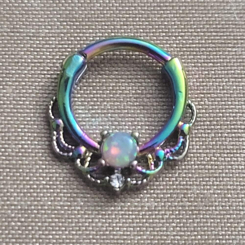 16g 8mm rainbow crystal septum piercing, stainless steel